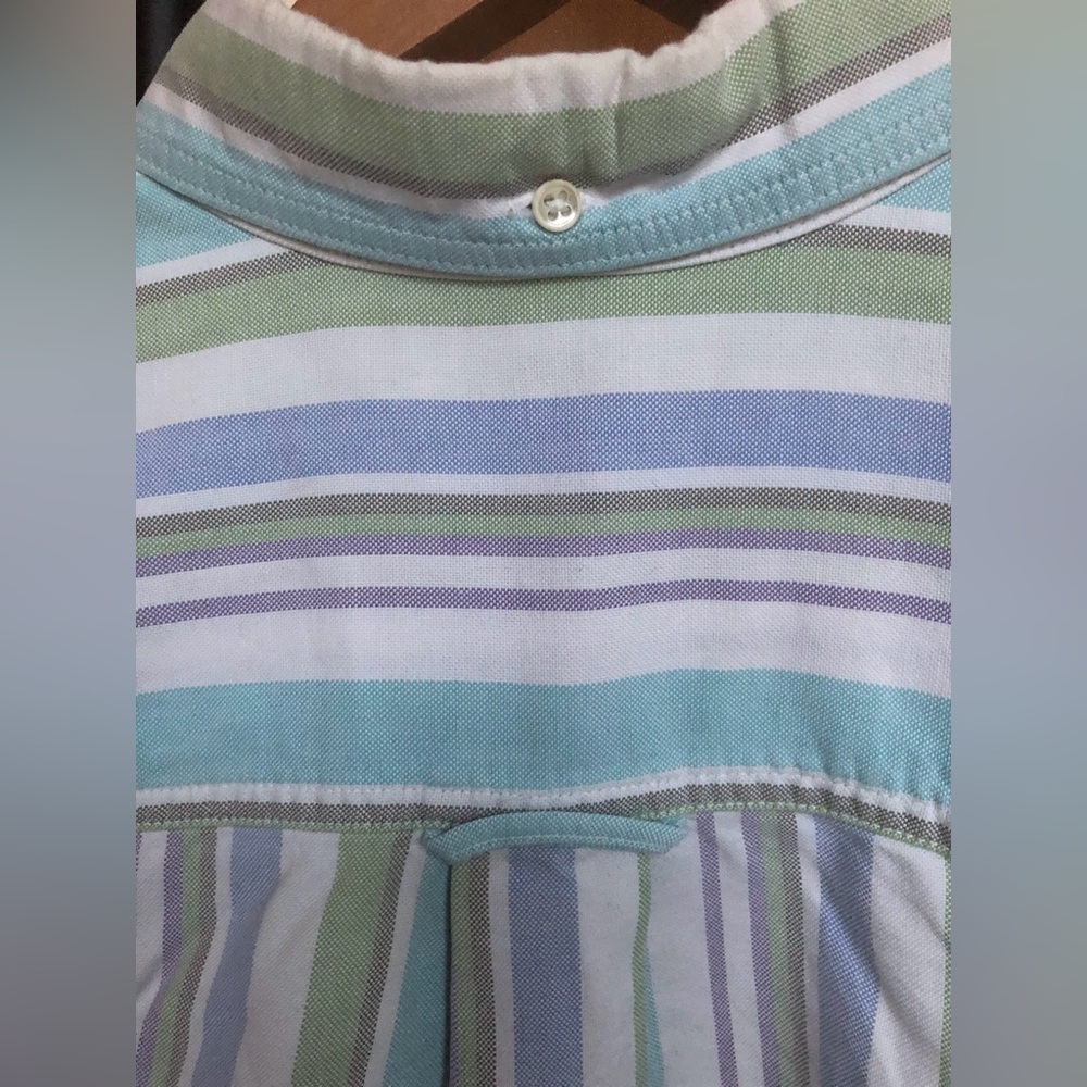 LL Bean Striped Colorful Summer Pastel Striped Shirt Short Sleeve - Picture 8 of 10